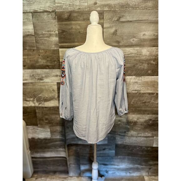 Velvet cotton embroidered blouse - Picture 4 of 8